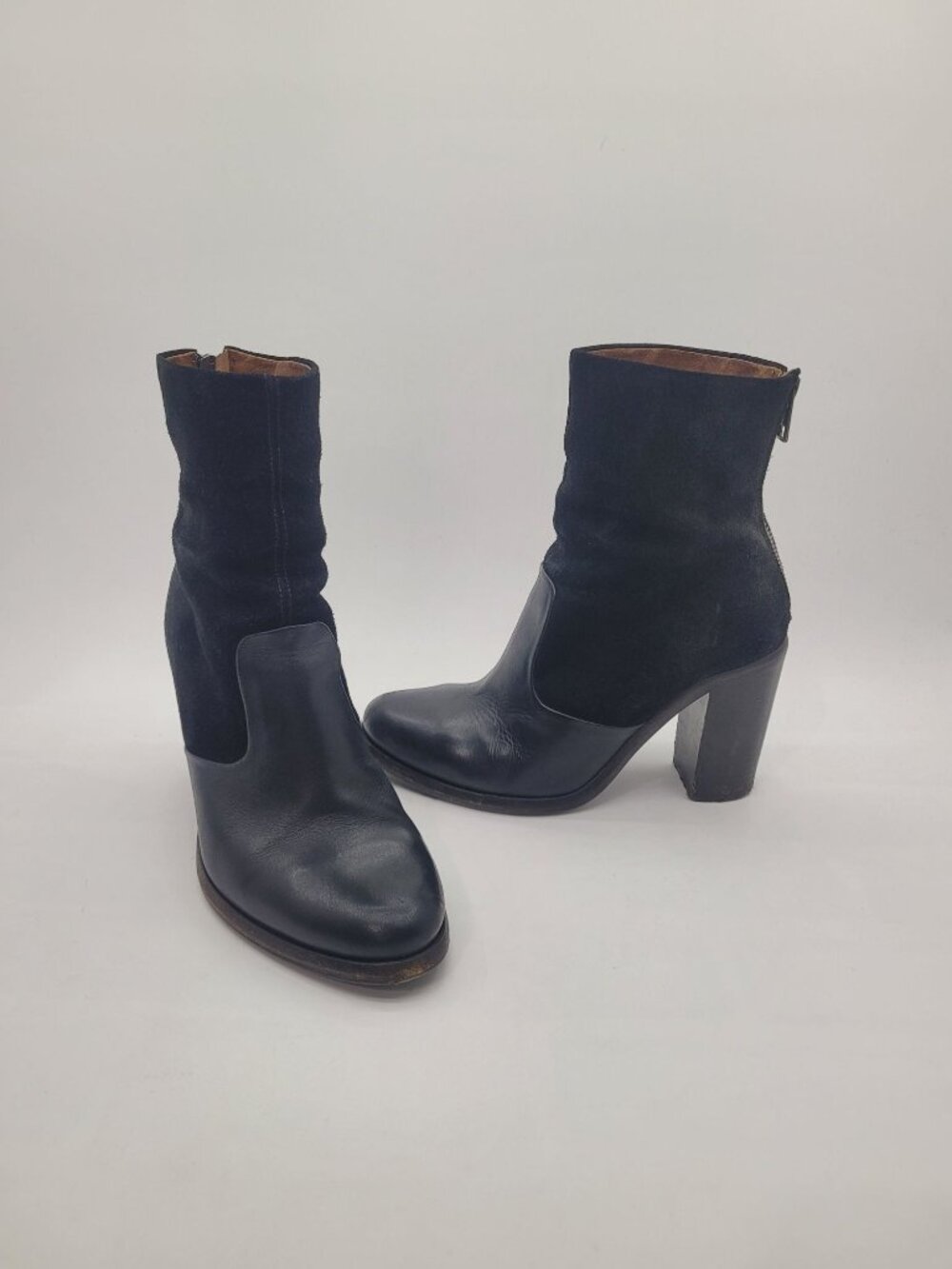 Allsaints Hessian Leather Suede Heeled Mid Calf Boots Black Size 37 EU 6.5-7 US